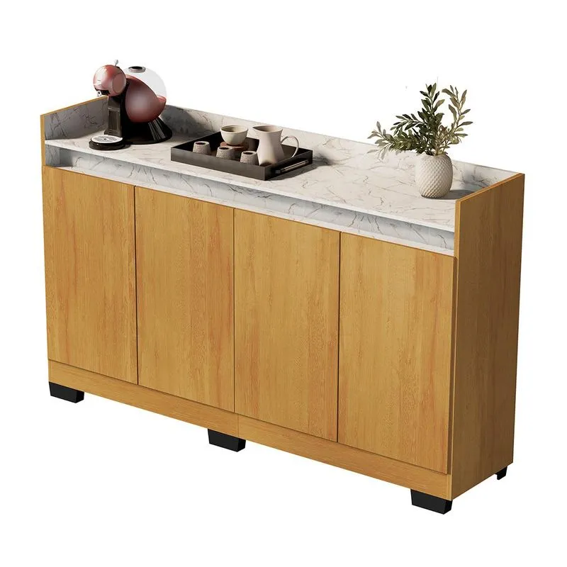 Aparador Buffet Sala Lorde Marmorizado 4 Portas Mel/marmore Branco