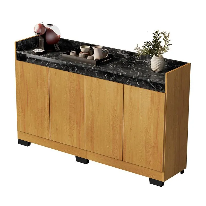 Aparador Buffet Sala Lorde Marmorizado 4 Portas Mel/marmore Preto
