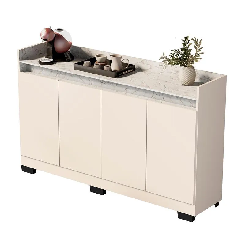 Aparador Buffet Sala Lorde Marmorizado 4 Portas Off White/marmore Branco