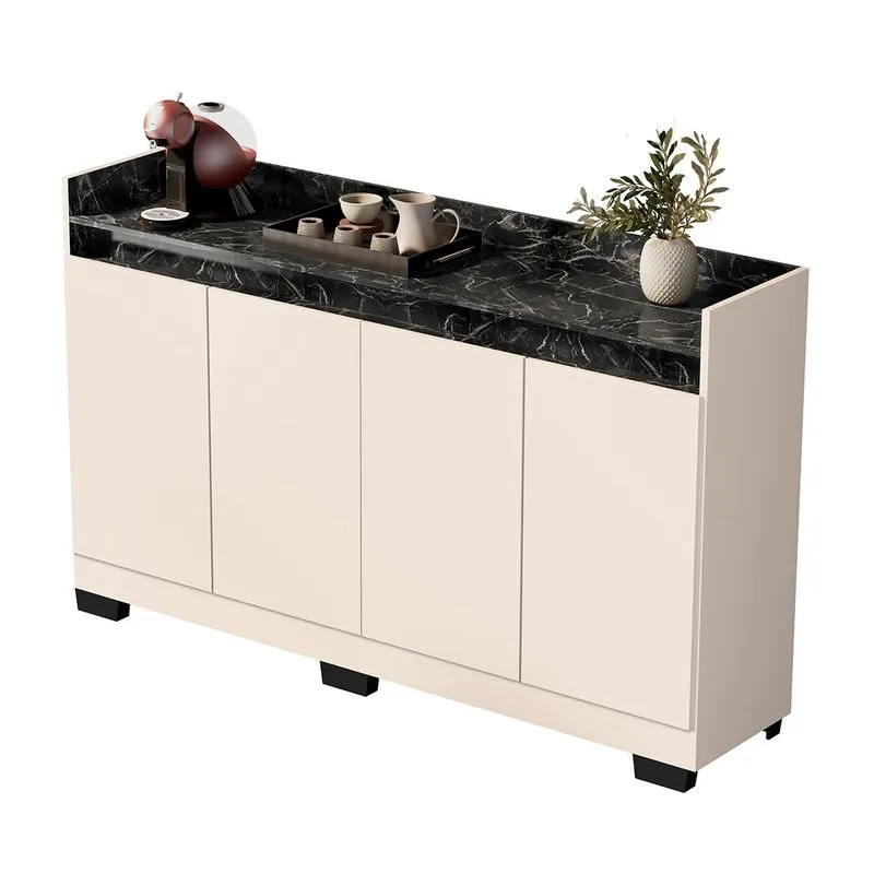 Aparador Buffet Sala Lorde Marmorizado 4 Portas Off White/marmore Preto