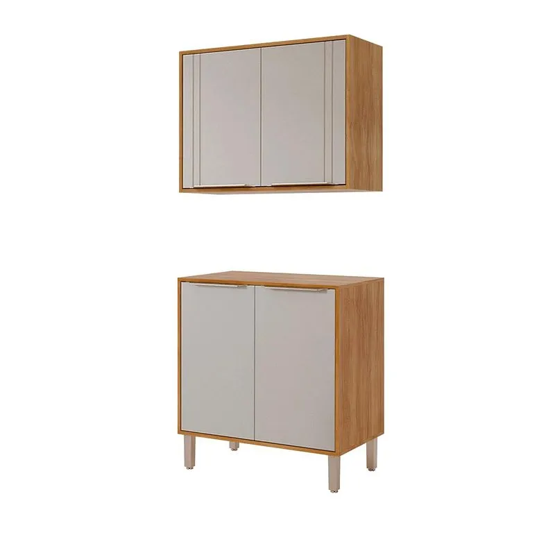 Balcão Com Aéreo Aurea 80 Cm Com 4 Portas Cinamomo/off White