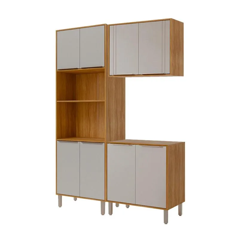 Armário De Cozinha Aurea Com Torre Quente 150 Cm 8 Portas Cinamomo/off White