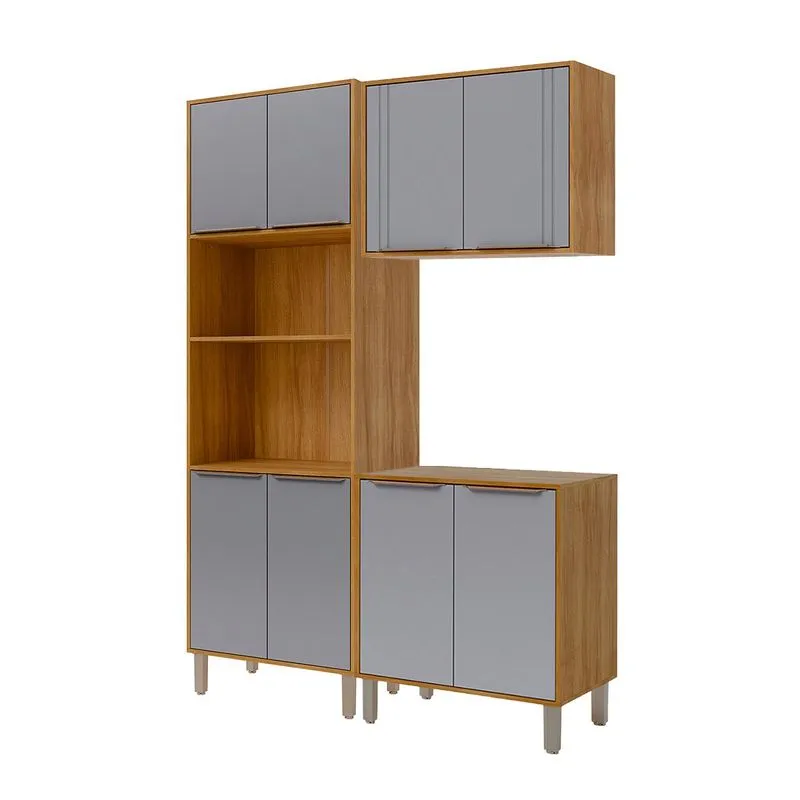 Armário De Cozinha Aurea Com Torre Quente 150 Cm 8 Portas Cinamomo/platina