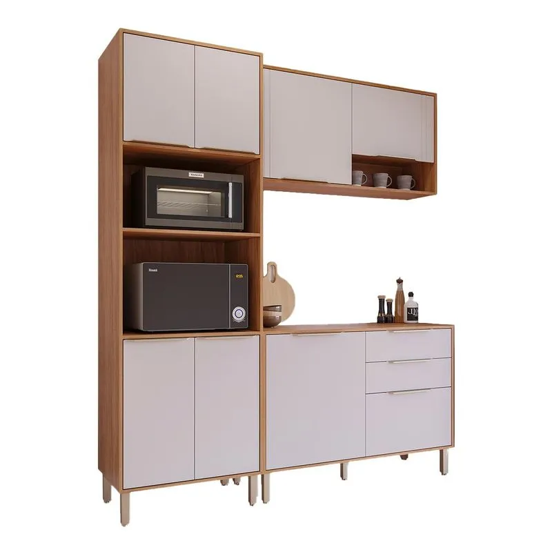 Armário De Cozinha Aurea Com Torre Quente 190 Cm 8 Portas Cinamomo/off White