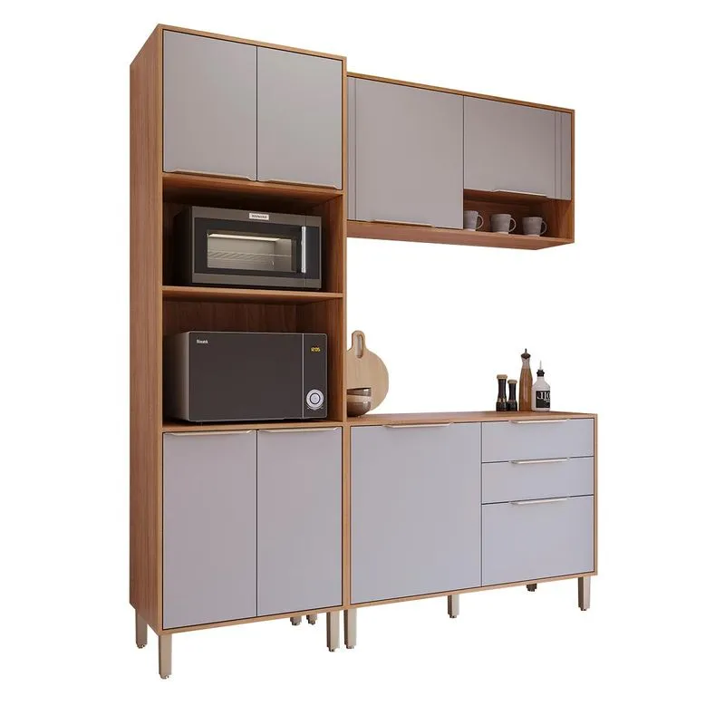 Armário De Cozinha Aurea Com Torre Quente 190 Cm 8 Portas Cinamomo/platina
