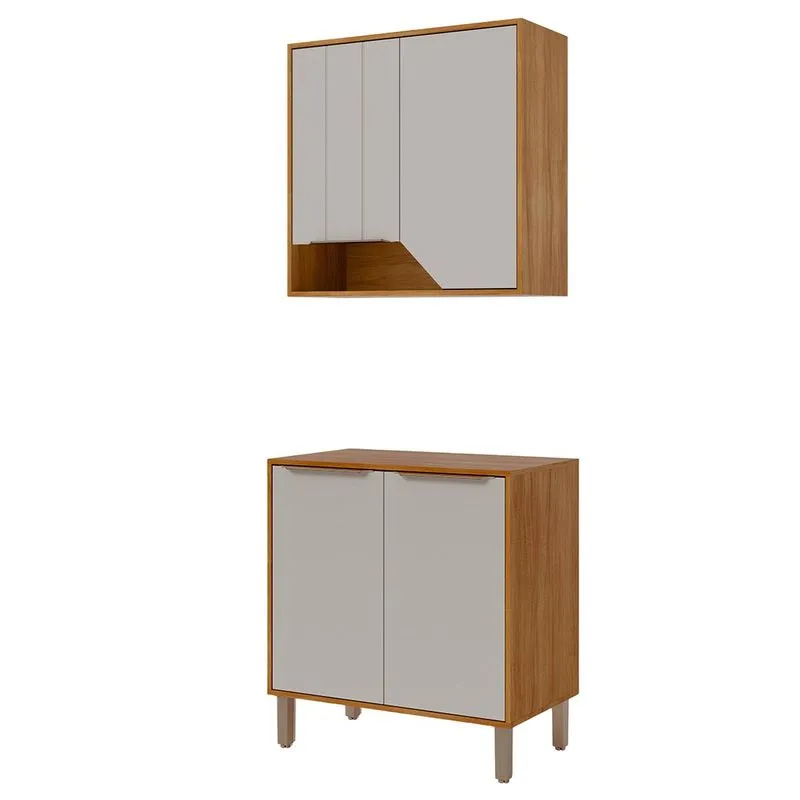 Balcão Com Aéreo Celeste 80 Cm Com 4 Portas Cinamomo/off White