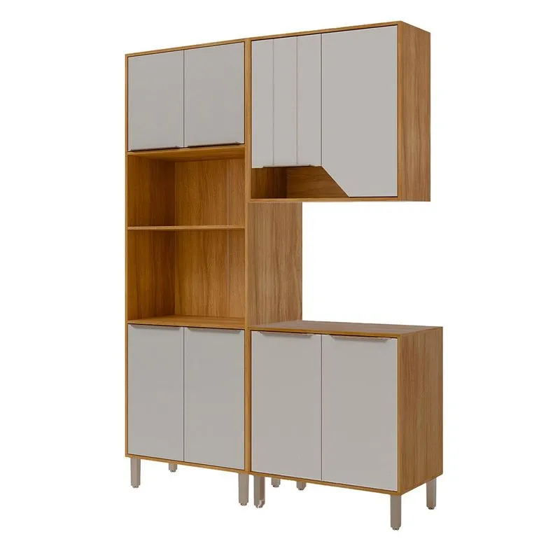 Armário De Cozinha Celeste Com Torre Quente 150 Cm 8 Portas Cinamomo/off White