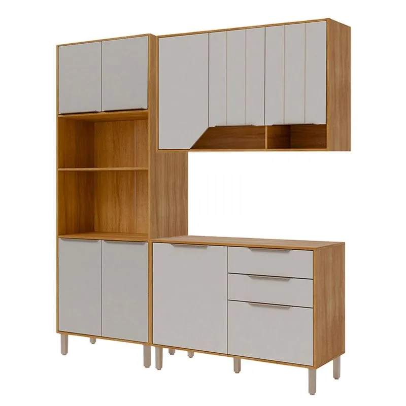 Armário De Cozinha Celeste Com Torre Quente 190 Cm 9 Portas Cinamomo/off White