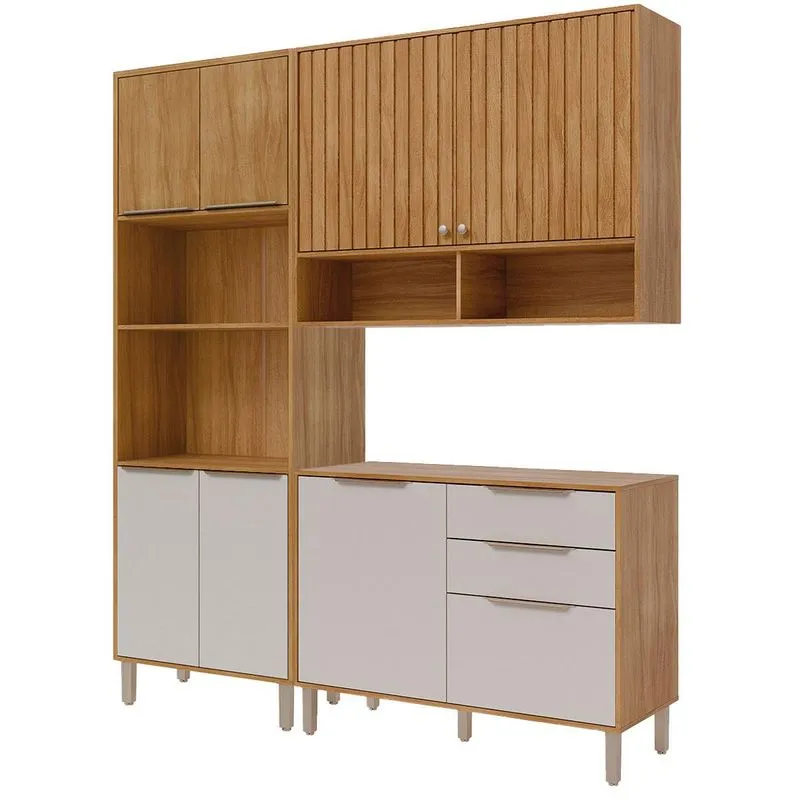 Armário De Cozinha Divina Com Torre Quente 190 Cm 8 Portas Cinamomo/off White