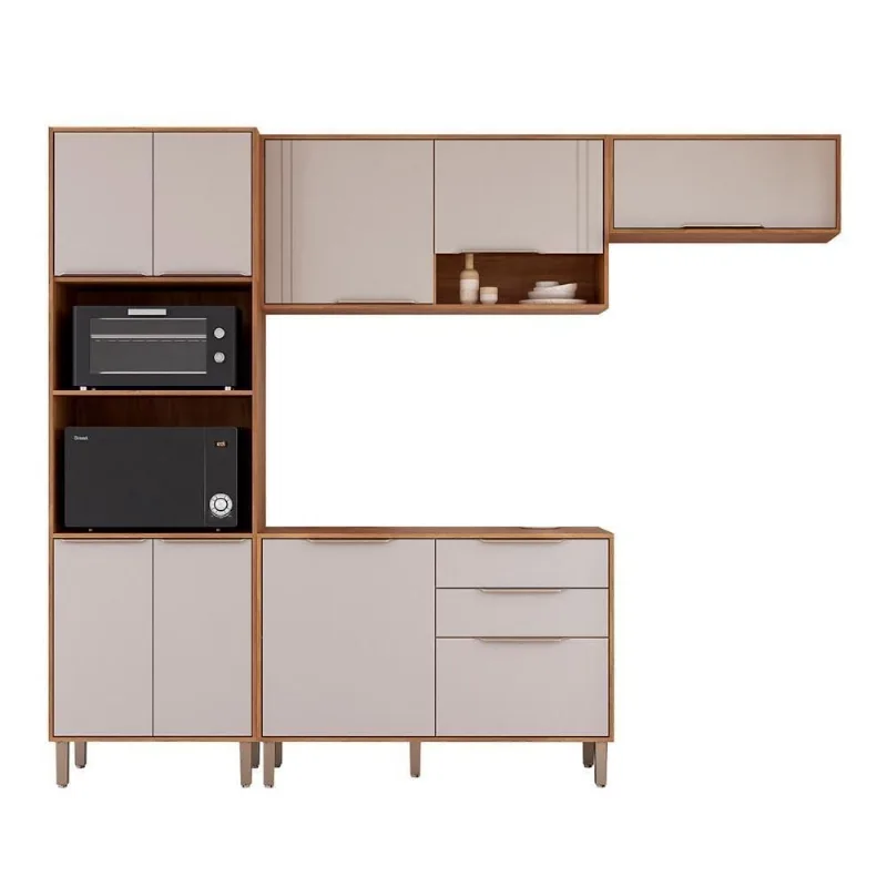 Kit Armário Cozinha Completa áurea 270cm 9 Portas Com Balcão Cinamomo-Off White