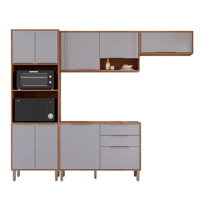 Kit Armário Cozinha Completa Áurea 9 Portas 2 Gavetas MDF 270 cm Off White