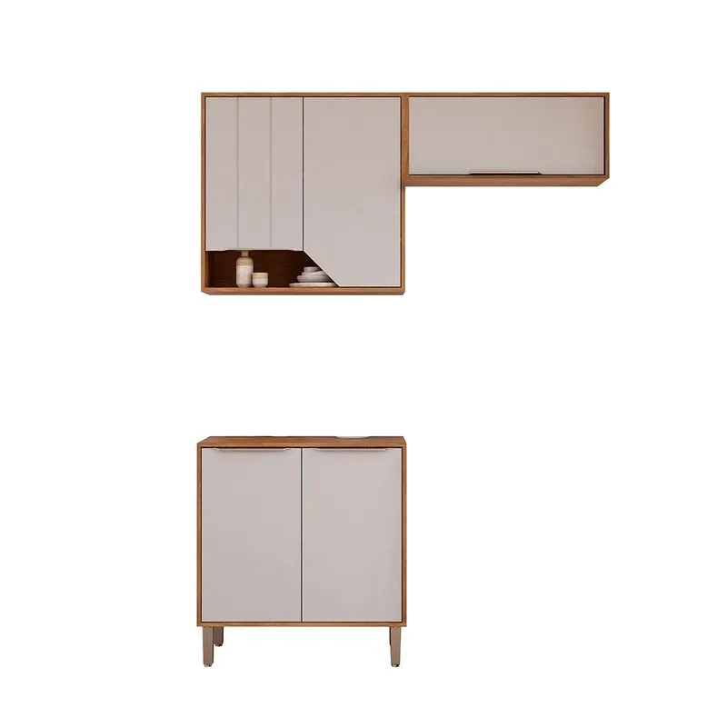 Kit Armário Cozinha Compacta Celeste 160cm 5 Portas E Balcão Cinamomo/off White