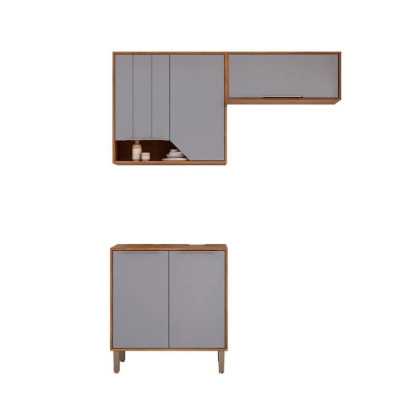 Kit Armário Cozinha Compacta Celeste 160cm 5 Portas E Balcão Cinamomo/platina