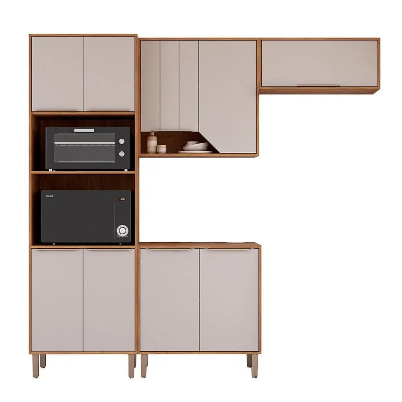 Kit Armário Cozinha Completa Celeste 230cm 9 Portas E Balcão Cinamomo/off White
