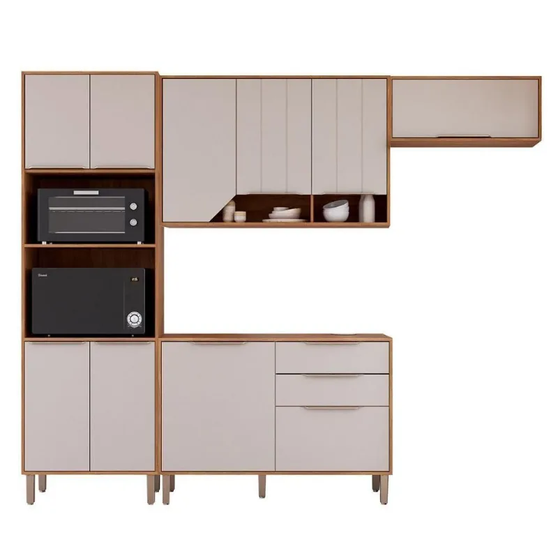 Kit Armário Cozinha Completa Celeste 270cm 10 Porta E Balcão Cinamomo-Off White