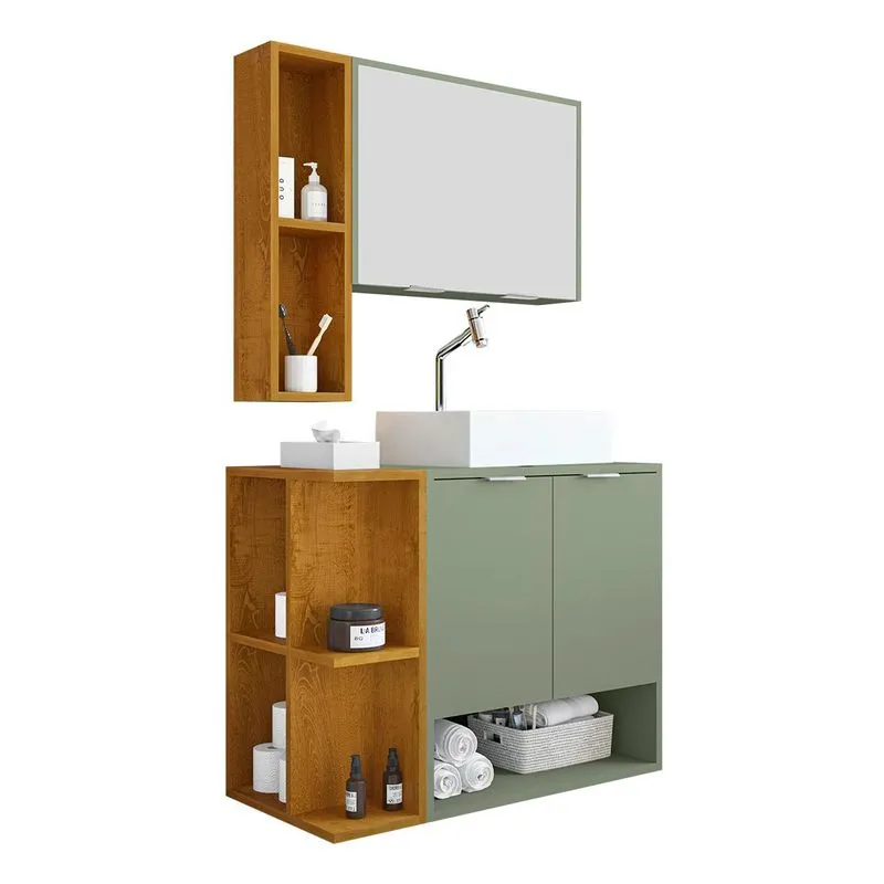 Gabinete Banheiro Star 2 Portas Com Espelheira E Cuba Dalla Pistache/naturale
