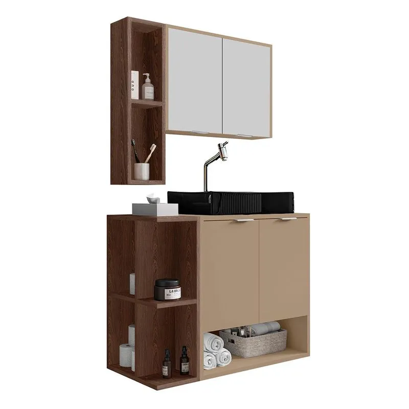 Gabinete Banheiro Star Cuba Dalla Preta Tor Dl08 Valv Click Carvalho/fendi