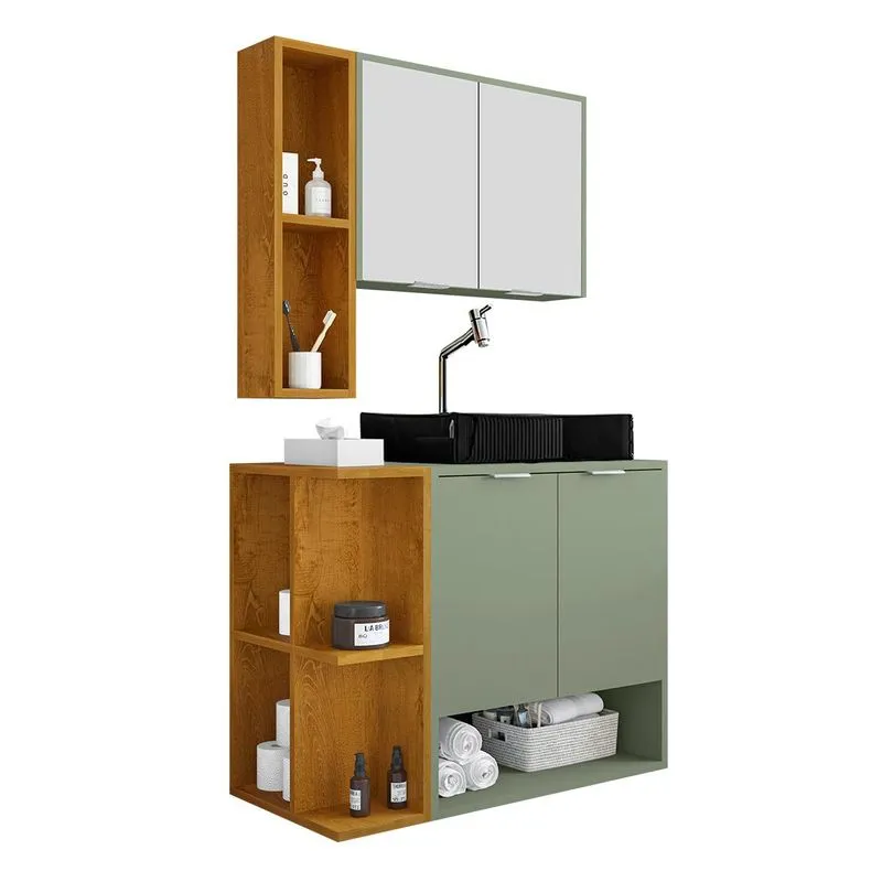 Gabinete Banheiro Star Cuba Dalla Preta Tor Dl08 Valv Click Pistache/naturale