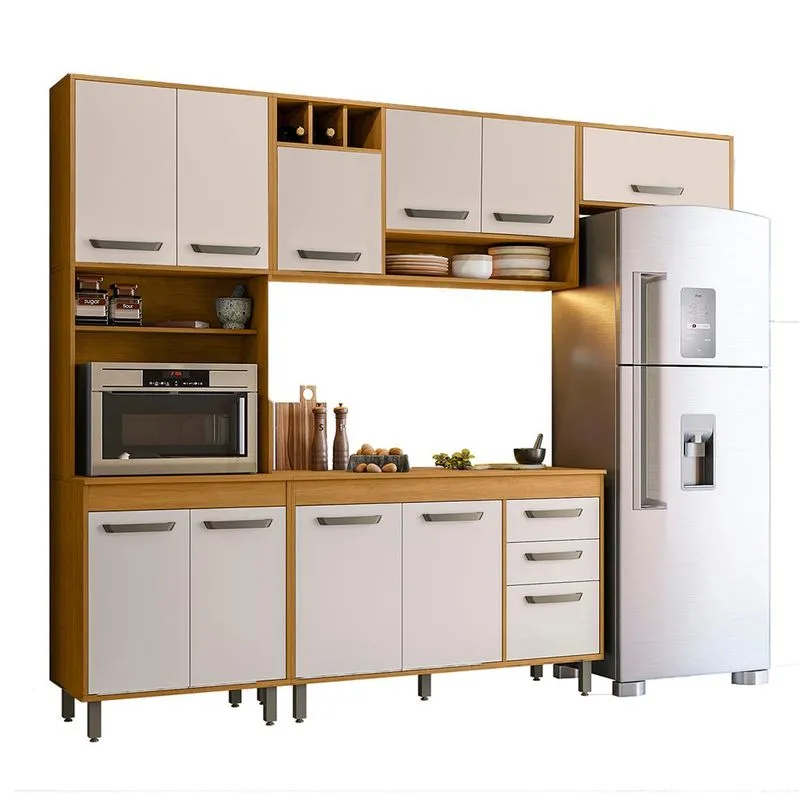 Armario De Cozinha Malta Com 11 Portas E 2 Gavetas Freijo/off Acetinado