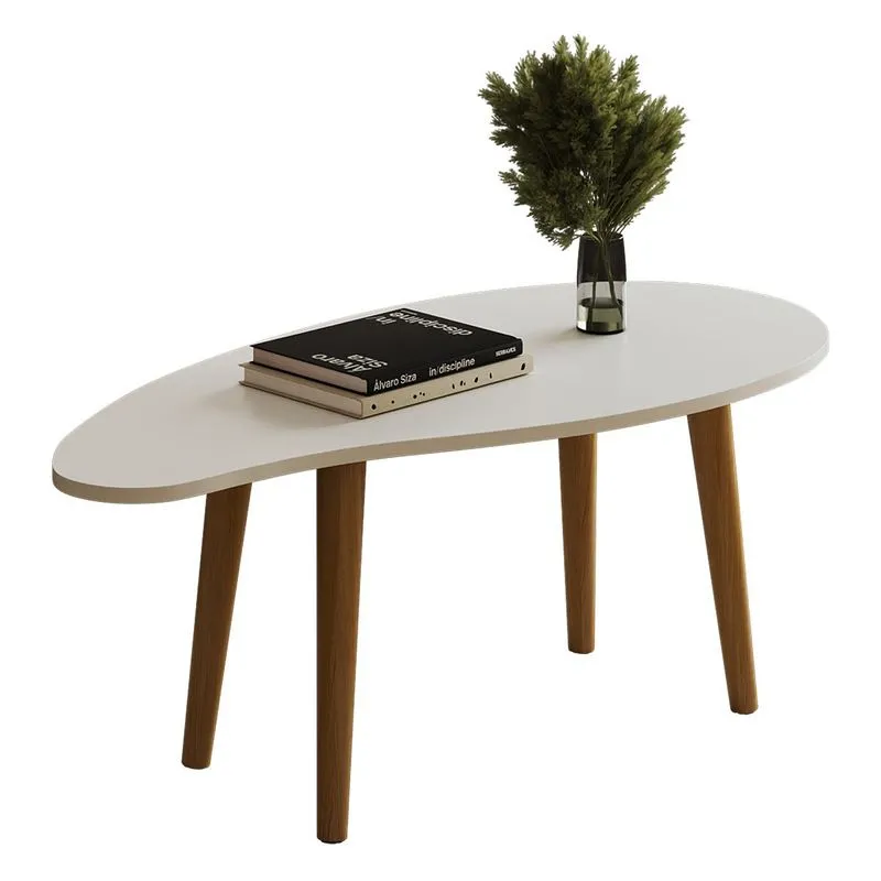 Mesa De Centro Orgânica Oval G7005 Pés De Madeira Maciça Branco