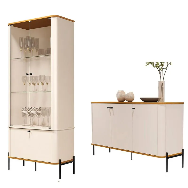 Conjunto Cristaleira E Aparador Buffet Tucupí Com 3 Portas Off White/nature/preto