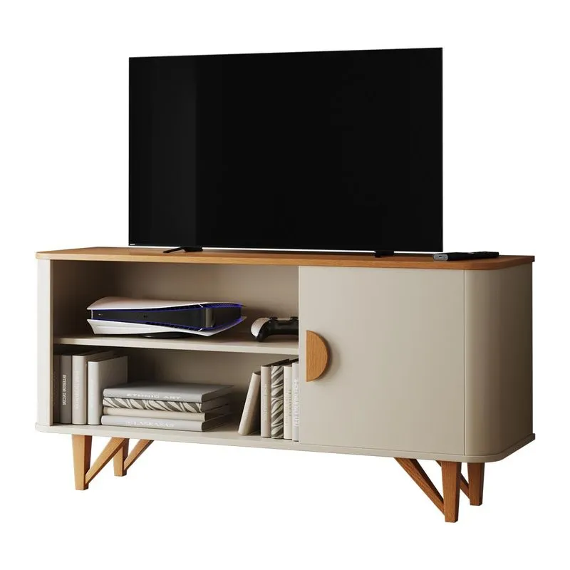 Rack Venice 120cm Para Tv Até 50" Com Pés Em Madeira Maciça Off White/nature