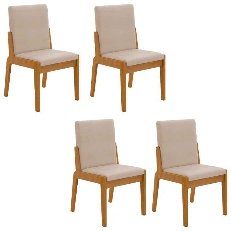 Conjunto De 4 Cadeiras Sinfonia Com Estofado Em Linho Naturale-creme