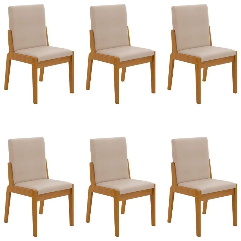 Conjunto De 6 Cadeiras Sinfonia Com Estofado Em Linho Naturale-creme