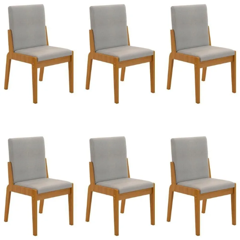 Conjunto De 6 Cadeiras Sinfonia Com Estofado Em Linho Naturale-cinza