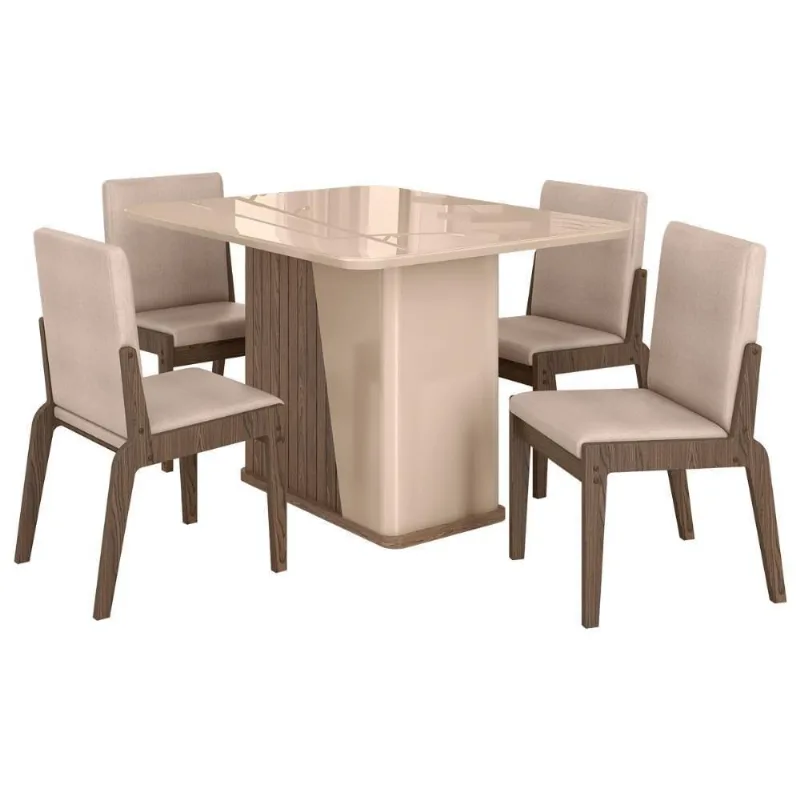 Kit Mesa De Jantar Harmonia Com 4 Cadeiras Sinfonia Em Linho Carvalho-fendi-creme