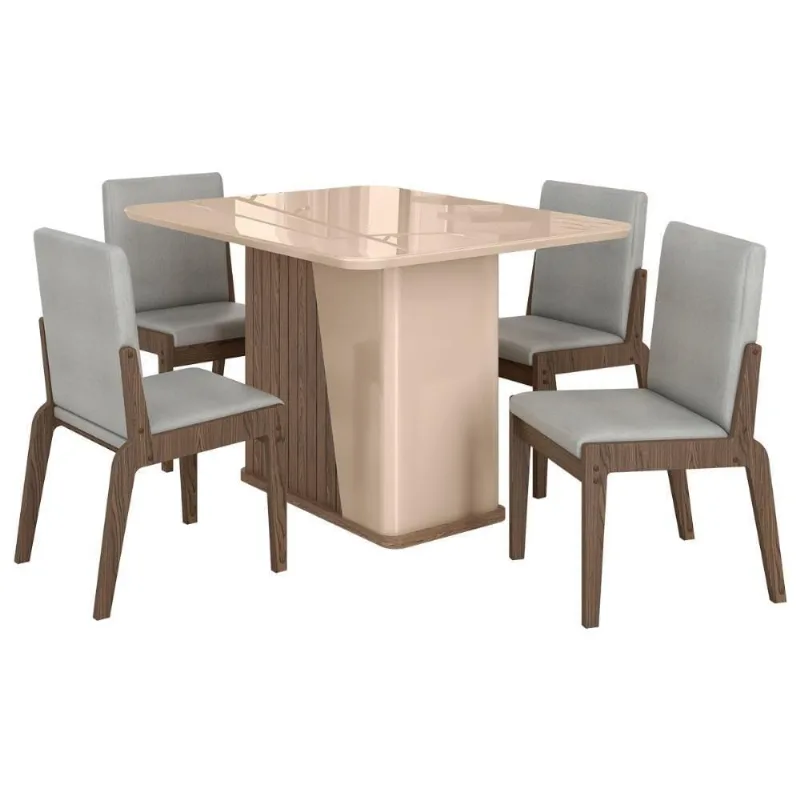 Kit Mesa De Jantar Harmonia Com 4 Cadeiras Sinfonia Em Linho Carvalho-fendi-cinza