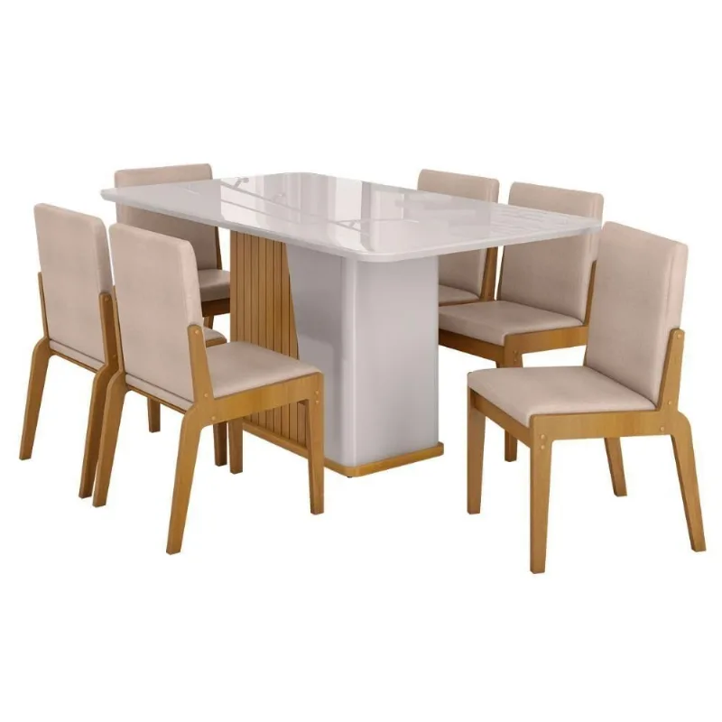 Kit Mesa De Jantar Harmonia Com 6 Cadeiras Sinfonia Em Linho Naturale-off White-creme