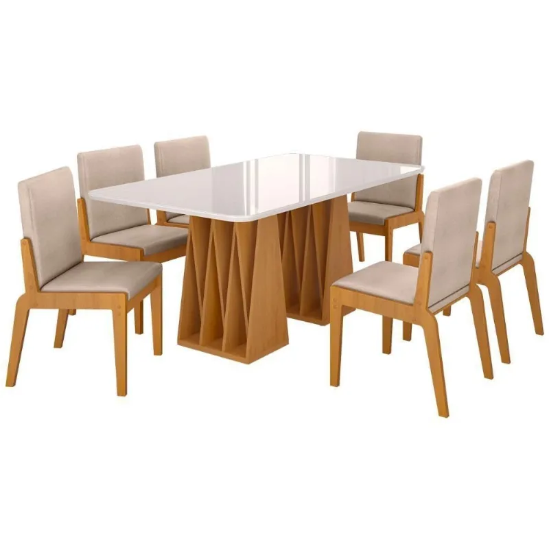 Kit Mesa De Jantar Orquestra Com 6 Cadeira Sinfonia Em Linho Naturale-off White-creme