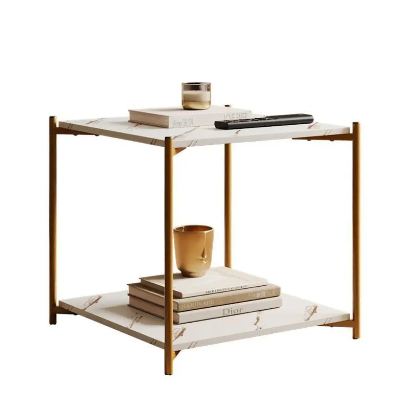 Mesa Lateral Quadrada G7002 Com Pés De Metal Marmore Branco/dourado Marmore Branco/dourado