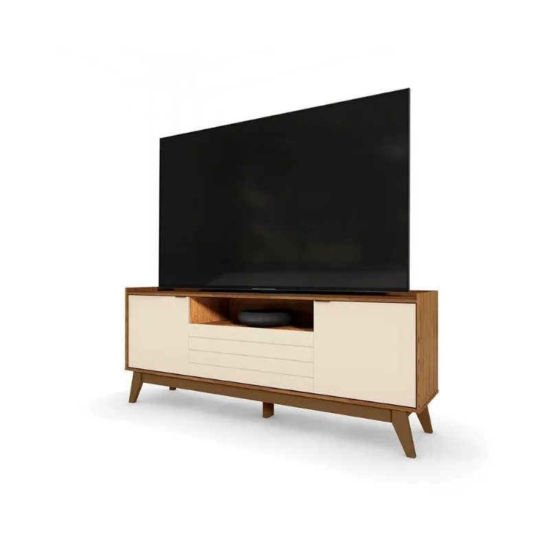 Rack Bancada Franca para Tv Até 65 Polegadas 160,4cm MDP MDF Off White e Canela Loja Doce Lar