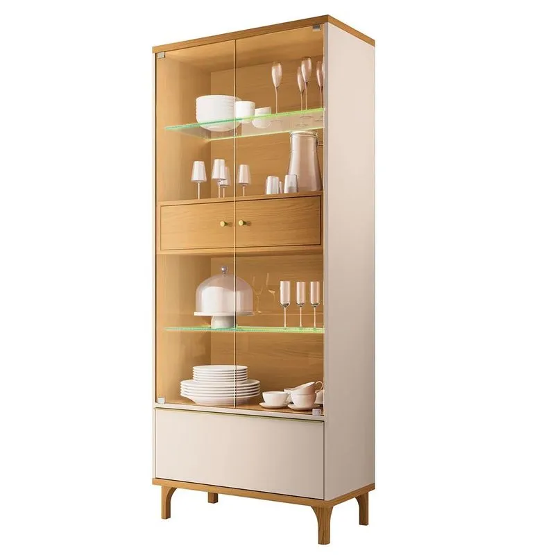 Cristaleira Lumina Com 3 Portas E Pés De Madeira Maciça Off White/cinamomo