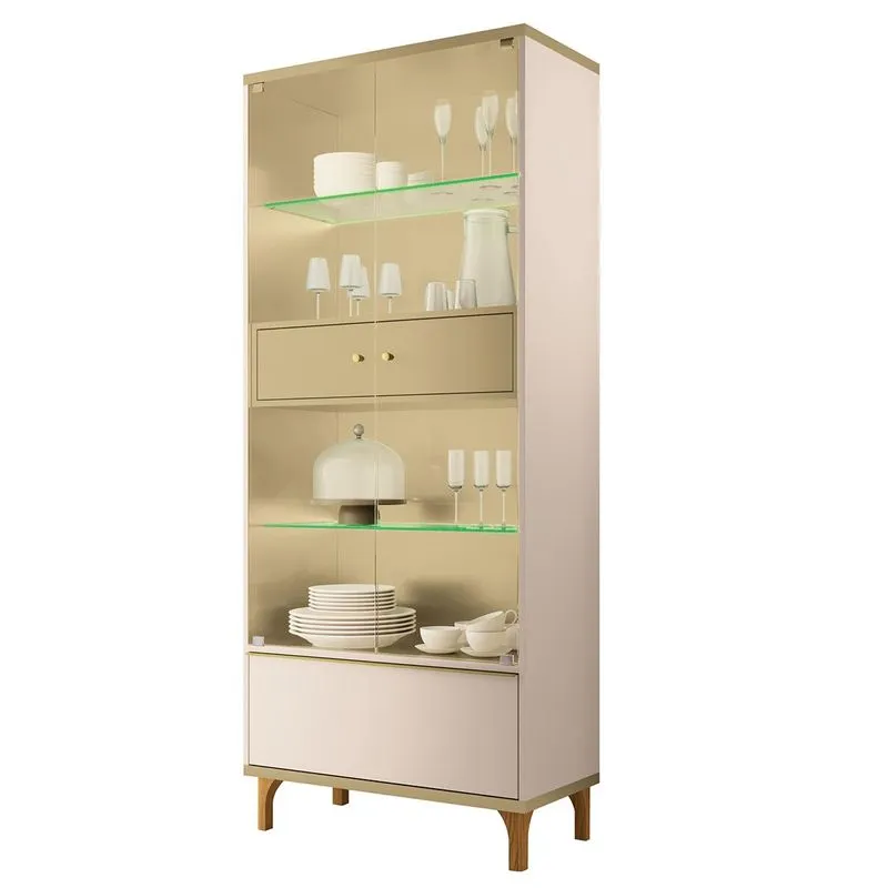 Cristaleira Lumina Com 3 Portas E Pés De Madeira Maciça Off White/champanhe