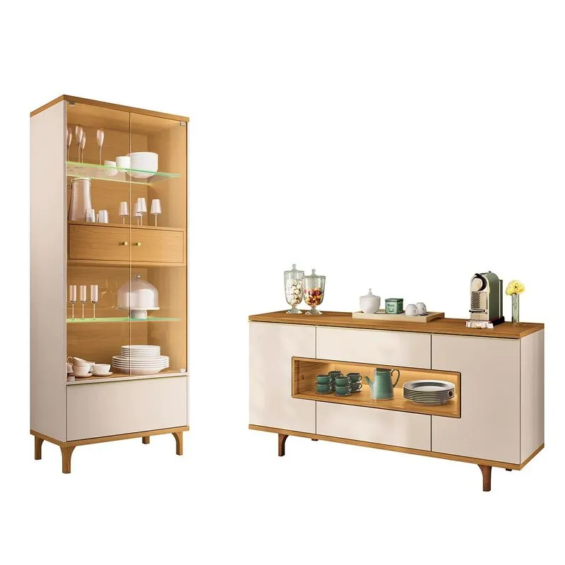 Kit Aparador Buffet Murano E Cristaleira Lumina Pés Madeira Off White/cinamomo