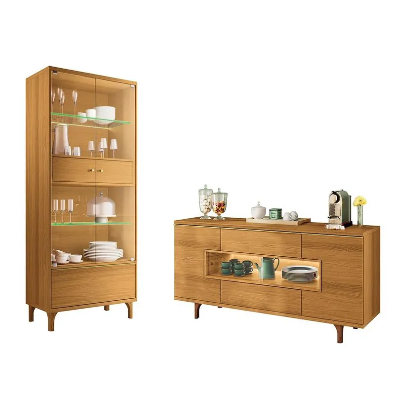 Kit Aparador Buffet Murano E Cristaleira Lumina Pés Madeira Cinamomo
