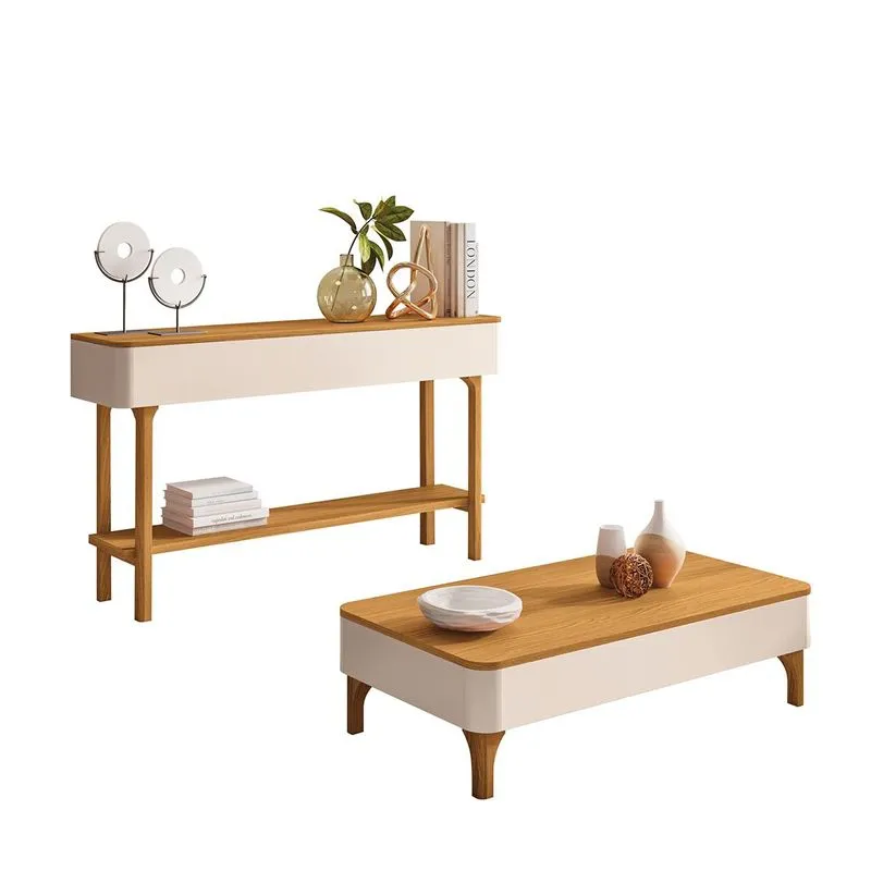 Mesa De Centro Liz Sala E Aparador Fiero Pés Madeira Maciça Off White/cinamomo