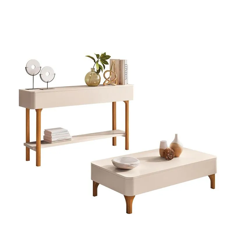 Mesa De Centro Liz Sala E Aparador Fiero Pés Madeira Maciça Off White