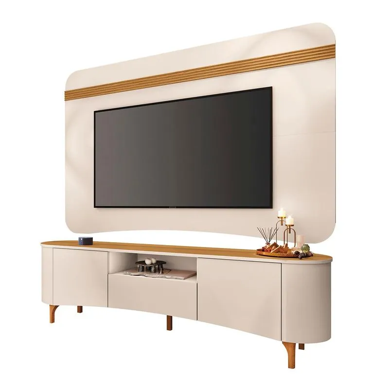 Bancada Elara E Painel Armony Tv Até 80 Pés Madeira Maciça Off White/cinamomo