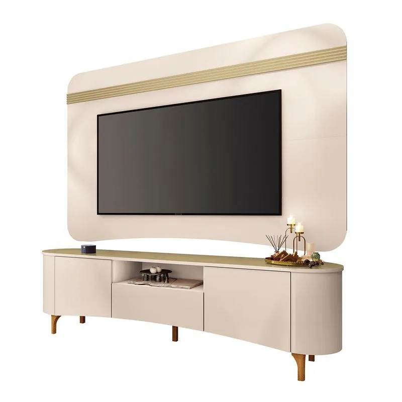 Bancada Elara E Painel Armony Tv Até 80 Pés Madeira Maciça Off White/Champanhe