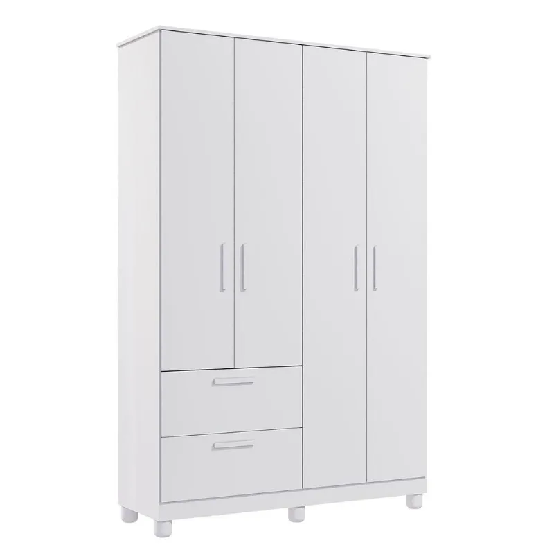 Roupeiro Jujuba 4 Portas de Bater 2 Gavetas MDF Branco Loja Doce Lar 129.6CM