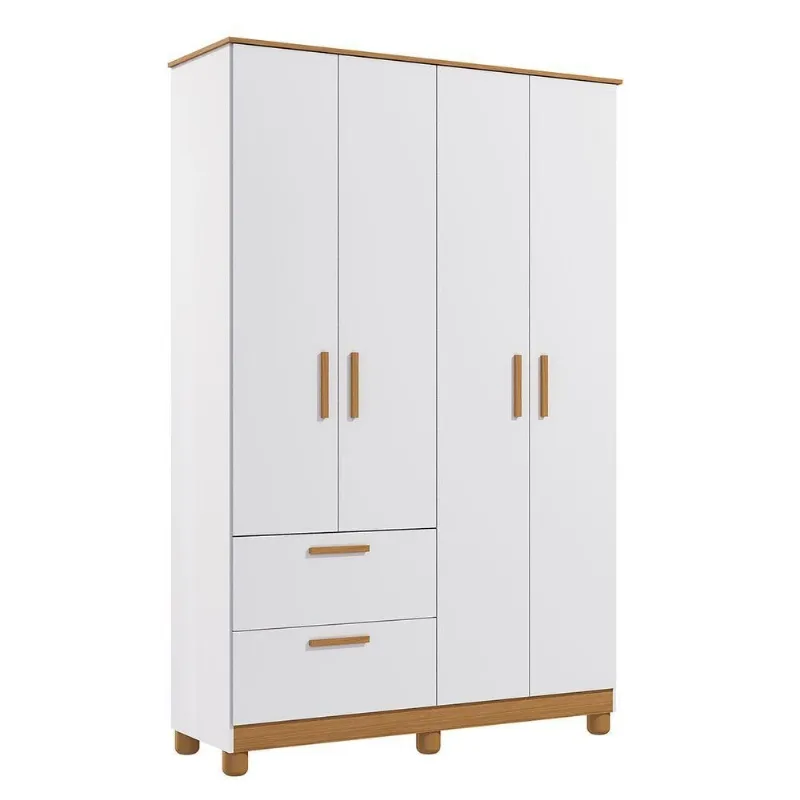 Guarda Roupa Infantil Roupeiro Jujuba 4 Portas 2 Gavetas MDF Branco Loja Doce Lar 129.6CM