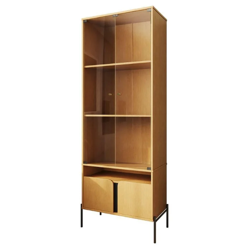 Cristaleira Hórus 4 Portas 3 Prateleiras MDF de 15mm Vidro de 4mm e Pés em Metal 69CM Nature Preto