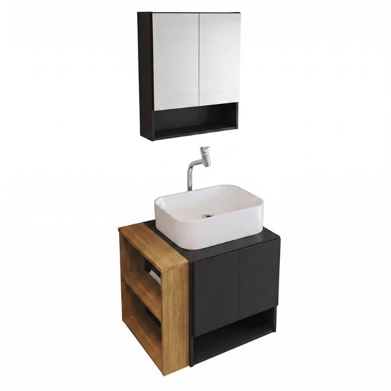 Gabinete para Banheiro com Espelheira e Cuba de Sobrepor Troia com Cuba Oxford 4 Portas 1 Prateleira