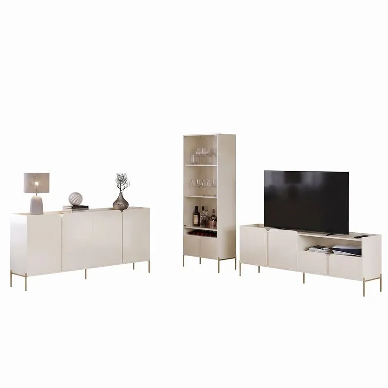 Kit Linha Horus Aparador Cristaleira E Rack Com Pés De Metal