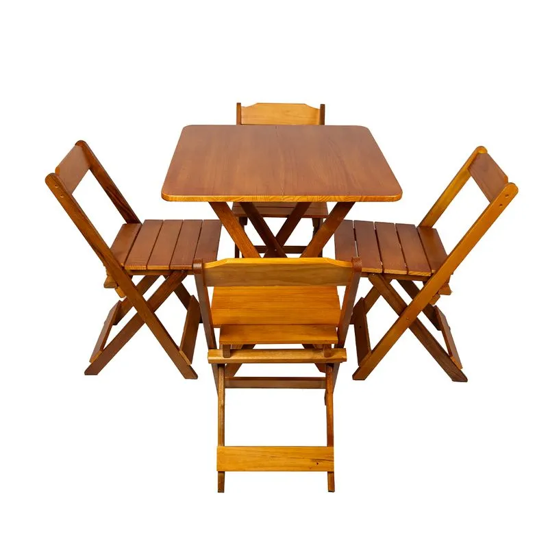 Kit Mesa 70x70 Dobrável Em Madeira Maciça Com 4 Cadeiras