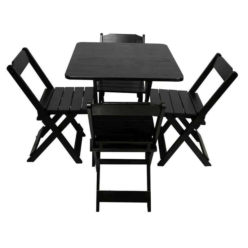 Kit Mesa 70x70 Dobrável Em Madeira Maciça Com 4 Cadeiras